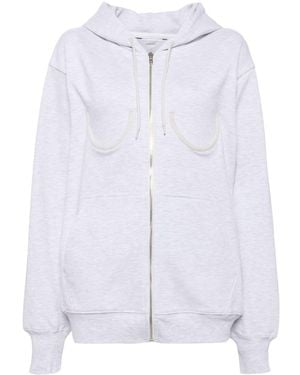 Pushbutton Cotton Zip-up Jacket - White