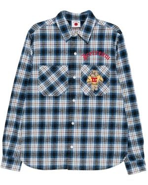 ICECREAM Mascot-Embroidered Checked Shirt - Blue