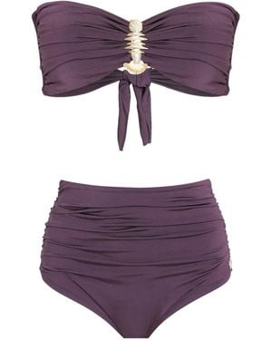 Brigitte Bardot Embellished High-Waisted Bikini Set - Purple