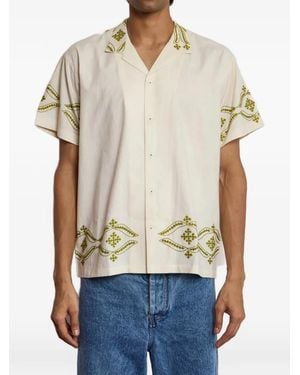 HARAGO Embroidered Short-Sleeve Shirt - Natural