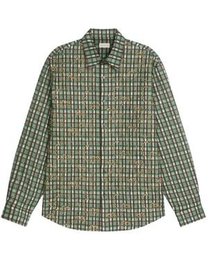 Dries Van Noten Check-Pattern Embroidered Overshirt - Green