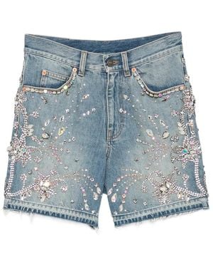 Gucci Crystal-Embellished Frayed-Edge Shorts - Blue