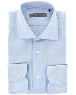 Corneliani Mini-Check French-Collar Shirt - Blue