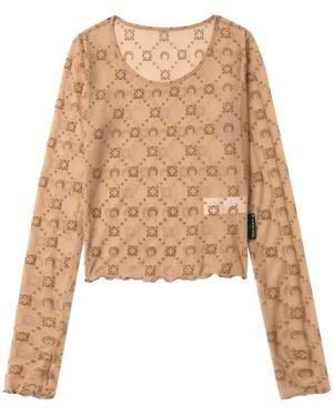 Marine Serre Recycled Mesh Flock Second Skin Cropped Top - Natural