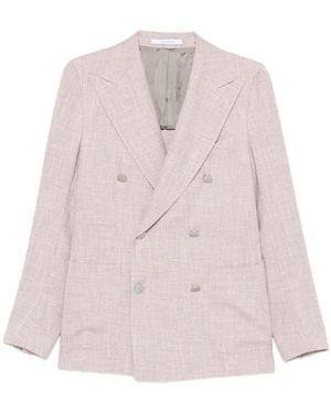 Tagliatore Double-Breasted Herringbone Blazer - Pink