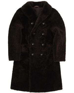 Fortela Perce Double-Breasted Shearling Coat - Black
