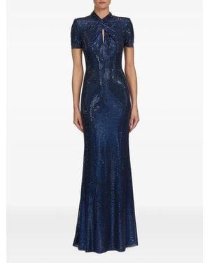 Self-Portrait Rhinestone-Embellished Twist-Detail Maxi Dress - Blue