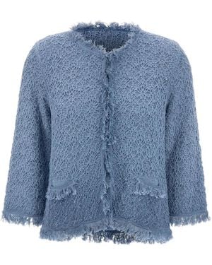 Kangra Bestickter Cardigan Mit Fransensaum - Blau