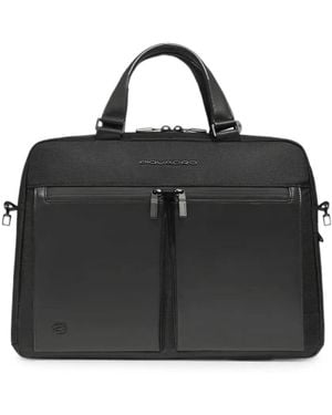 Piquadro Logo-Plaque Panelled Briefcase - Black