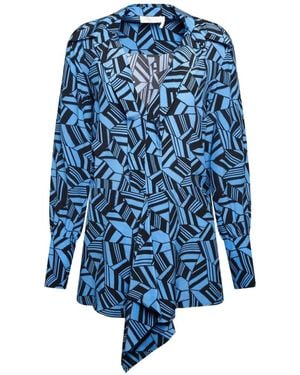 Chloé Geo Print Shirt, Long Sleeves, , 100% Silk - Blue