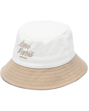Ami Paris Logo-Embroidered Bucket Hat - White