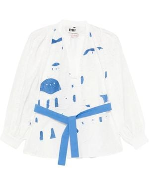 Mii Claudie Embroidered Belted Blouse - Blue