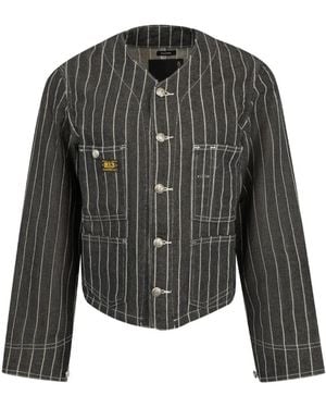R13 Chore Striped Cropped Jacket - Black