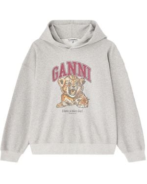 Ganni Sudadera Con Capucha Y Motivo De Tigre - Blanco