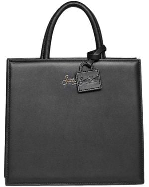 MC2 Saint Barth Shop Logo-Plaque Leather Tote Bag - Black