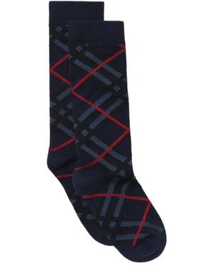 Burberry Chaussettes En Coton Mélangé À Carreaux - Blue