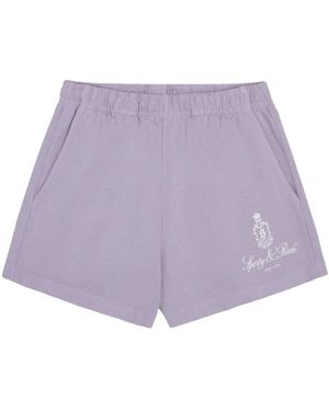 Sporty & Rich Vendome Logo-Embroidered Shorts - Purple