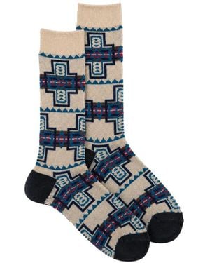 Anonymous Ism Geometric-Patterned Intarsia-Knit Socks - Blue