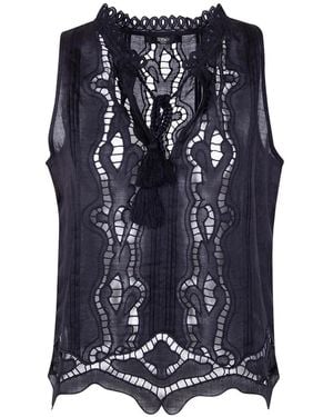 Seventy Openwork Lace Ramie Top - Blue