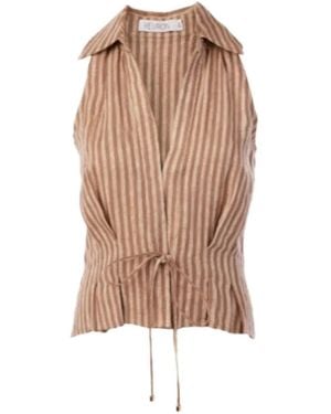 Hevron Sloan Striped Drawstring Top - Natural