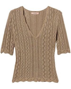 Twinset Pointelle-Knit Top - Brown