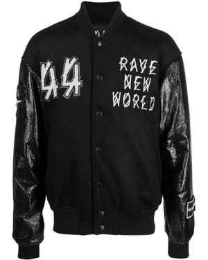 44 Label Group Grad Logo-Patch Bomber Jacket - Black
