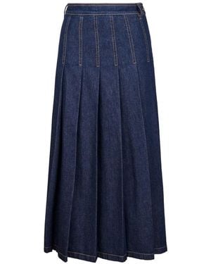 Weekend by Maxmara Pleated Denim Midi Skirt - Blue