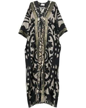 Pierre Louis Mascia Baroque-Print V-Neck Maxi Dress - Black