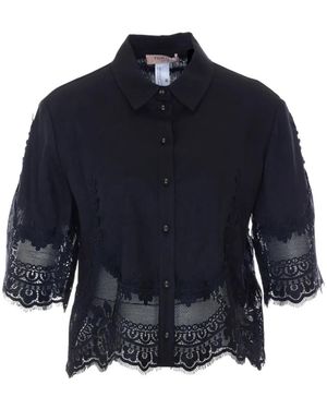 Twinset Chemise Brodée De Dentelle En Lin - Blue