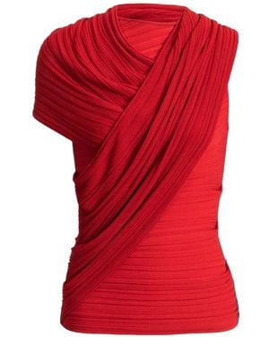 Balmain Sleeveless Asymmetrical Viscose Top - Red