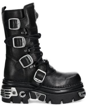 New Rock 70Mm Leather Platform Boots - Black