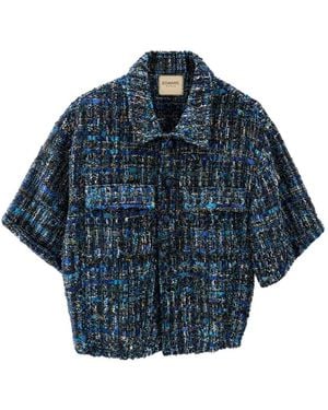 Edward Achour Paris Short-Sleeve Tweed Jacket - Blue