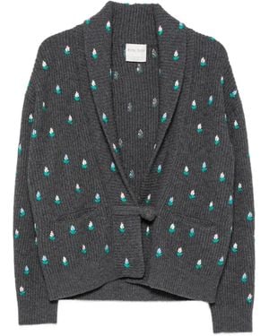 forte_forte Cardigan Mit Blumenstickerei - Grau