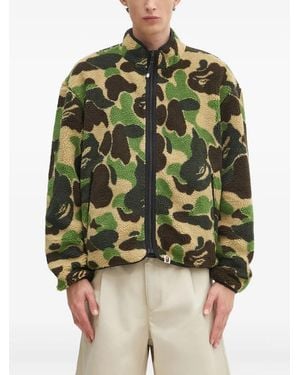 A Bathing Ape Camouflage-Print Fleece Bomber Jacket - Green