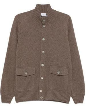 Gran Sasso Button-Up Funnel-Neck Cardigan - Brown