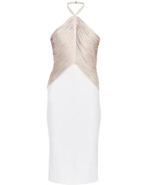 Hervé Léger Halterneck Fringe Midi Dress - White
