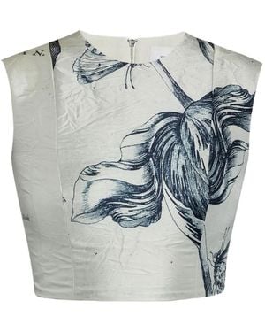 Erdem Floral-Print Sleeveless Satin Top - Blue