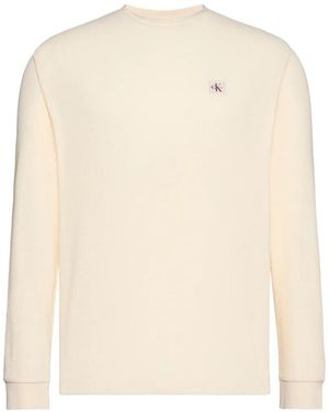 Calvin Klein T-Shirt En Maille Gaufrée À Patch Logo - White
