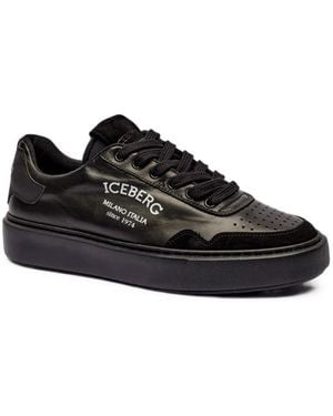 Iceberg Logo-Print Paneled Sneakers - Black