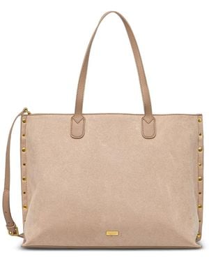 Morgan Stud-Embellished Suede-Effect Tote Bag - Natural