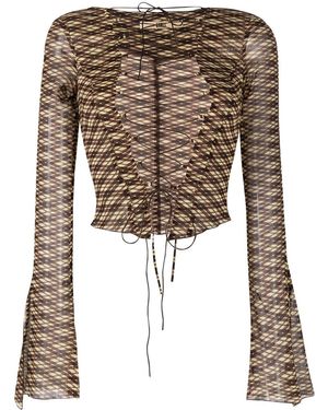 KNWLS Plaid-print Lace-up Top - Brown