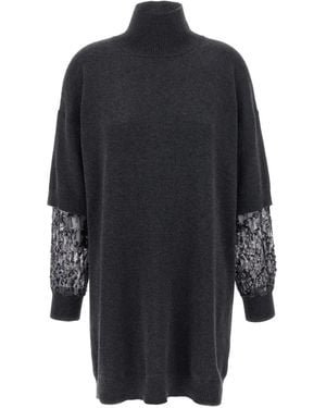 Brunello Cucinelli Sequin-Embellished High-Neck Mini Dress - Blue