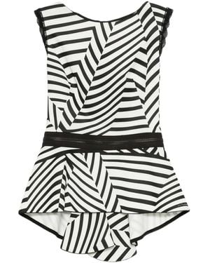 Gemy Maalouf Striped Ruffled Top - Black