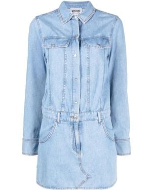 Moschino Long-Sleeve Mini Denim Dress - Blue