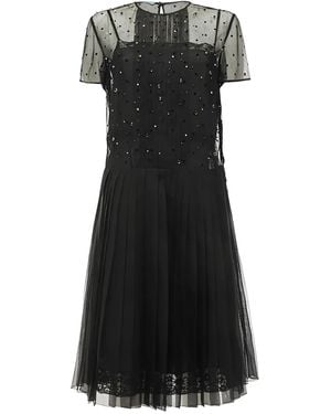 Prada Crystal-Embellished Pleated Dress - Black