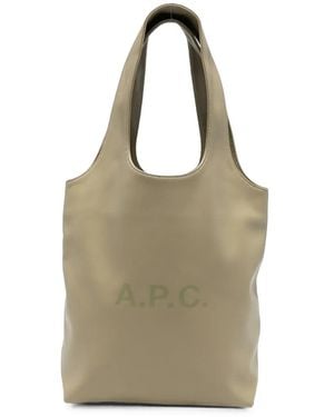A.P.C. Logo-Print Leather Tote Bag - Natural