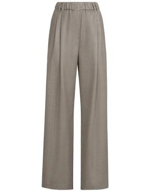 Brunello Cucinelli Sparkling Virgin-Wool Pinstripe Track Trousers With Monili - Grey