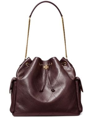 Tory Burch Large Charlie Quilted Drawstring Shoulder Bag - Viola