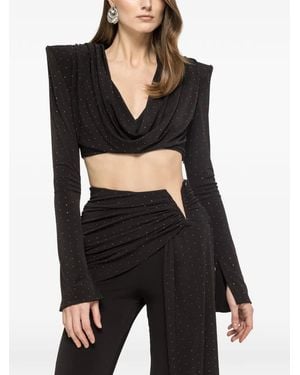 Nissa Rhinestone-Embellished Crop Top - Black