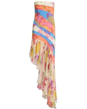 Donde Esteban Flores Strapless Asymmetric Dress - White